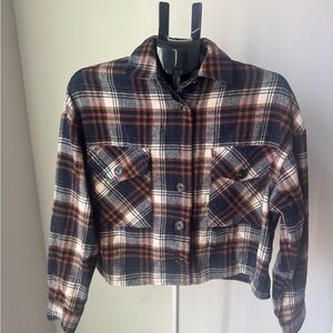 Plaid Button-Up cropped Jacket from Fashion Nova size S